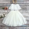 Girls lace sets hollow crochet short sleeve tops tulle tutu skirts 2pcs kids princess outfits children party clothing A015936271505