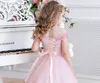 2019 luz rosa lantejoulas flor vestidos de meninas bateau hierárquico ruffles meninas pageant vestidos lace up voltar vestido de festa de aniversário
