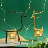 Portacandele Tealight geometrico alce Candeliere in ferro battuto dorato nero Decorazione in metallo per bar di casa, feste di matrimonio, Natale
