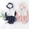 Dziewczynek Ubrania Dzieci Patchwork Zestawy Odzież Pajacyki Wzburzyć Kapeluszy Garnitury Letnie Oddychające Kombinezony Moda Body Onesies AYP310