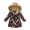 Big Girls Jassen 2018 Nieuwe Lange Stijl Kinderen Donsjack Winter Warm Bont Hooded Parkas Mode Gedrukt Bovenkleding Kinderkleding