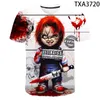 2020 de moda de verano Película de terror Chucky 3D Impreso camiseta de los hombres / mujeres Tops chica Único Ropa divertida del muchacho de manga corta camiseta