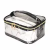 حقيبة ماكياج نمط رخامي مجموعة الذهب سستة المحمولة شفافة للماء حقيبة السفر التخزين الحقيبة أدوات الزينة مع مقبض LJJH02