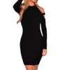 Casual Dresses Clothes Women Solid Fashion Long Sleeve Strapless O-Neck Hip Sexy Sheath Dress