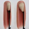 Hittebestendige Middelste Deel Ombre Roze Kleur Pruik Lang Haar Lijmloze Zijdeachtige Rechte Lace Front Pruiken Donkere Wortels Synthetische Pruiken Voor Zwarte Vrouwen