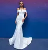 Berta 2019 Mermaid Wedding Dresses Detachable Train Off The Shoulder Short Sleeve Pleats Open Back Satin Beach Bridal Gowns