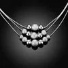 3 Ligne multi perles 18 pouces argent sphérique élégant Collier Petit pendentif boule long collier de bijoux de mariage de la chaîne Aimer cadeau