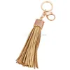 Tassels Key Chain Women Simple PU Leather Tassel Keychain Bag Pendant Rose Gold Color Cap Car Holder Retro Jewelry Free Shipping