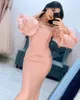 Ny designer billig aso ebi rosa arabiska sjöjungfrun prom klänningar 3d-blommiga applikationer långa ärmar eleganta formella klänningar kvällsklänningar bär