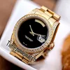 New Day Date A2813 Automatic Mens Watch Diamond Bezel 18K Yellow Gold Case Black Dial Watches Sapphire Limited Edition Timezonewatch E03a1