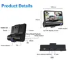 3 kamery samochodowe DVR Automatyczna jazda samochodem samochodowym Pojazd rejestrator wideo 4 "Wyświetlacz Full HD 1080p Przód 170 ﾰ Tylny 140 ﾰ Wnętrze 120 ﾰ G-czujnik G