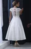 Vestidos de novia cortos vintage de té con mangas de gorra de encaje Satin Falda Jewel A-Line 1950s 60S Vintage Informal Bridal Gowns manga 2860