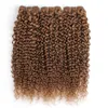 # 30 Light Golden Brown Brasilianska Virgin Curly Human Hair Weave Bundlar Jerry Curl 3/4 buntar 16-24 tum Remy Mänskliga hårförlängningar