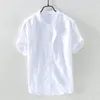 Chemises décontractées pour hommes Chemise ample en coton et lin pour hommes Chemise d'été à manches courtes à boutons Chemisier rétro pour hommes Col montant hawaïen # LR1