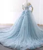 Himmelblå tulle av axelboll klänning anpassad plus storlek land bröllopsklänningar spets applique zuhair murad brudklänningar 2019