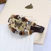Partihandel Nya Butterfly Leather Armband MultiLayer Handgjorda Pärlor Charm Justerbar Vänskap Armband för Män Kvinnor Smycken
