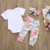 Baby Girl Romper Kläder Passar Nyfödd Kids Designer Tre Stycken Två Brand Print Romper + Byxor Babys Summer Casual Clothing Sets 2020