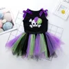 Ensemble de vêtements de fête d'halloween pour bébé fille, 2-7T, robe de styliste avec tête de mort, vêtements Cosplay, sans manches, hauts en coton + jupe = 2 pièces/ensemble