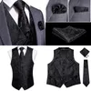Dibangu Red Black Paisley Fashion Wedding Men 100% Silke Waistcoat Vest Slips Hanky ​​Manschettknappar Cravat Set för kostym Tuxedo MJTZ-106 CX200623
