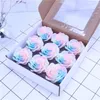 9pcs per box luminous pink soap rose flower head valentine's gift soap fake rose wreath flower head decorative flower head gift box