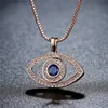 Ожерелье с голубым кулоном, роскошное ожерелье с кристаллами CZ, ожерелье из серебра и розового золота, ожерелье с цирконием третьего глаза, модный подарок на день рождения