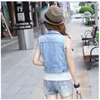 Streetwear Diamonds&Pearls Women's Vest Jeans BF Hole Sleeveless Female Short Jackets Fashion Colete Jeans 2017 Wild Gilet Femme