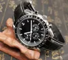 Novo quartzo de chegada, rosto preto e branco, aço inoxidável completo Men039s Lua Wristwatch Analog Ti3 Profissional Speed Male Watch R2691519