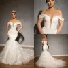 2019 élégantes robes de mariée sirène hors épaule balayage train robes de mariée, plus la taille tulle dentelle appliques robe de mariée