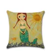 45cm45cm taies d'oreiller dessin animé sirènes housse de coussin coton lin taie d'oreiller carrée salon canapé décoratif coussin Cas6986464