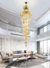 Luxury modern chandelier lighting for staircase large long crystal lamps hallway lobby gold chain chandeliers home decor light LLFA