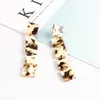 Wholesale- earrings round square long dangler s925 silver needle chandelier retro resin dark or light Leopard Print