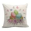 Federa per cuscino Happy Easter Cute Smiling Bunny Rabbit Color Eggs Home Cotton Linen Throw Pillow Case Federa per cuscino personalizzata