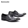 Batzuzhi Handmade Men Shoes Pointed Metal Tip Leather Dress Shoes Men Business Lace-up zapatos de hombre, Big Size 38-46!