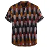 Men Hawaiian Shirt Male Casual Printed Beach Shirt Mens Funny Ethnic Printed Stand Collar Short Sleeve Loose Henley Shirts M-3XL