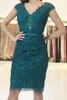 Elegant Mother of the Bride Dresses V Neck Cap Sleeves Lace Prom Dress Knee Length Sequins Beads Appliques Sheath Evening Gowns Sleeveless