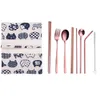 9PC / SET Portable bestick set för utomhusresor 304 Rostfritt stål bestick uppsättning gaffel spoon halm dinnerware sätter student porslin