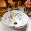 Художественная фарфоровая ванная комната керамическая счетчик верхняя раковина прямоугольный умывальник бассейна популярных в Европе арт бассейна окрашены керамические раковины цветок