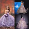 Vestidos de meninas de flor de luxo com 3D Floral Applique Spaghetti Strap Moda Fofo Destacável Bow Bola Vestido para Casamento Aniversário