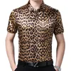 Homens Casuais Camisas Leopard Imprimir Mens 2021 Moda Botão De Homens de Seda Down Summer Plus Size Roupas Social Club Festa Dress