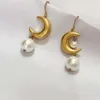 Oro elegante pendientes popular de las mujeres de alta calidad chapado perla Luna earrigns para mujeres de las muchachas de fiesta de la boda bonito regalo para los amigos