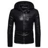 European And American Style Men's PU Leather Hooded Jacket Autumn Casual White Black Leisure Clothes High Quality Polyester