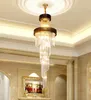 Lampadario di cristallo a spirale di lusso moderno con pendente in oro di grandi dimensioni, illuminazione creativa, lampadari lunghi, lampada a led in cristallo per la sala dell'hotel, casa MYY