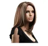 Women mid-wig brown mid-long straight hair side Bang Bobo Short Wig