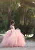 핑크 공주 볼 가운 어린 소녀 미식가 드레스 2020 아플리케 스파게티 스트랩 레이어 긴 아이 정식 가운 생일 파티 드레스