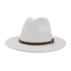 European US Women Men Artificial Wool Felt Fedora Hats with Coffee Leather Band Wide Brim Panama Jazz Cap White Black Large Size288o