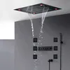 Bagno Nero Set doccia Rubinetti termostatici di lusso Moderno grande LED Soffione a cascata Soffione a pioggia 600x800mm + getti per massaggio corpo