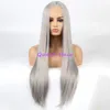 Ombre Grey Two Tone Color Top Grade Natural Straight High Density Heat Resistant Fiber Glueless Synthetic Lace Front Wigs For Black Women