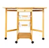 2022 sales Storage Holders & Racks Portable Rolling Drop Leaf Kitchen Trolley Cart Island Sapele Color