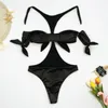 Sexig svart båge bikini badkläder kvinnor 2020 PU Läder Baddräkt Kvinnor En bit Bandage Simma Baddräkt Sommar Brazilian Biquini