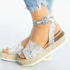 Laamei 여성용 신발 샌들 플러스 사이즈 하이힐 여름 신발 레오파드 슬라이드 Chaussures Femme 플랫폼 샌들 2019 Y190706